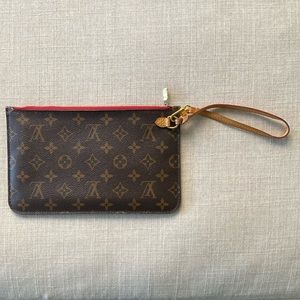 Louis Vuitton Neverfull Pouch clutch wristlet Pivoine Pink Interior